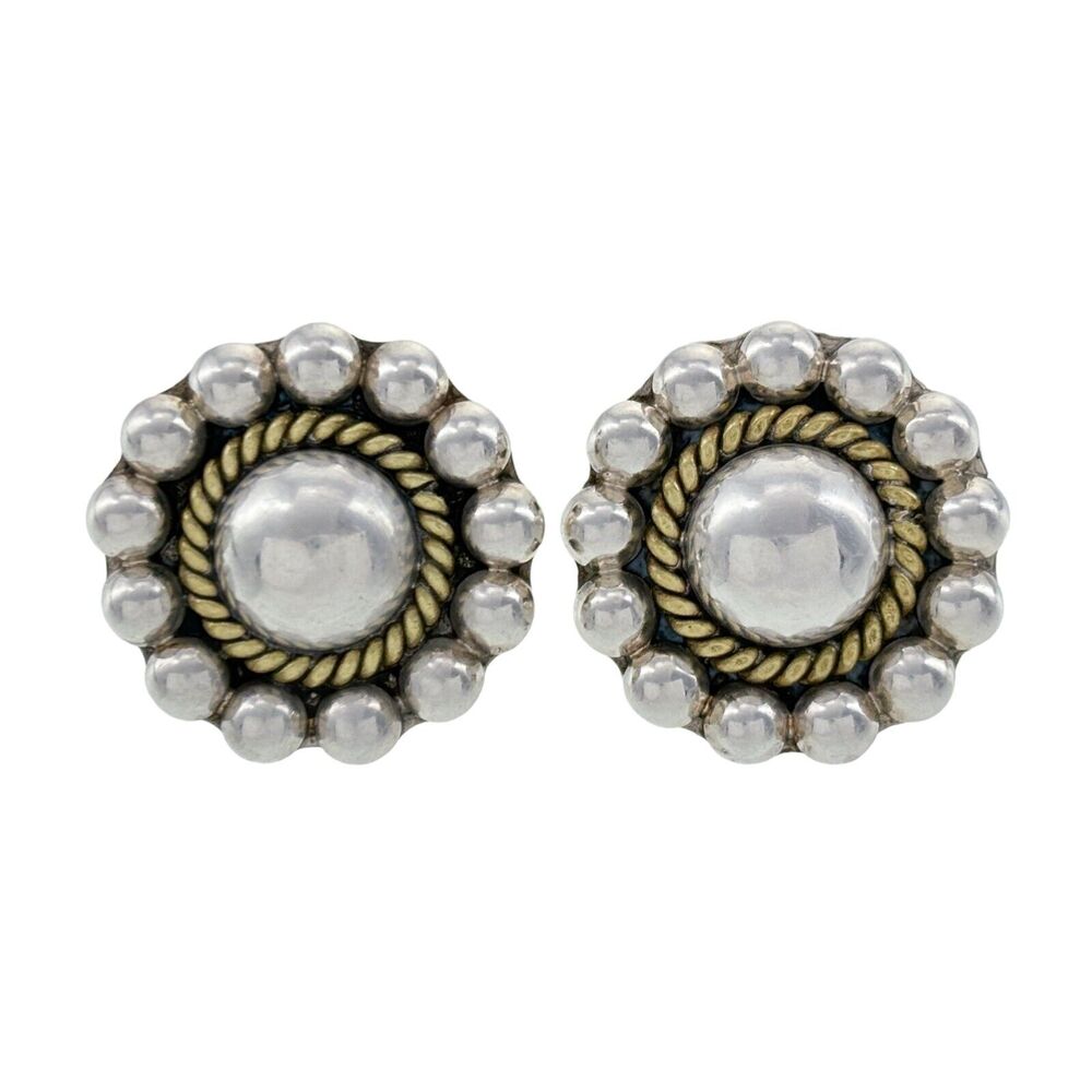 Vintage Mexico Taxco Sterling Silver Gold Tone Dome Ball Earrings